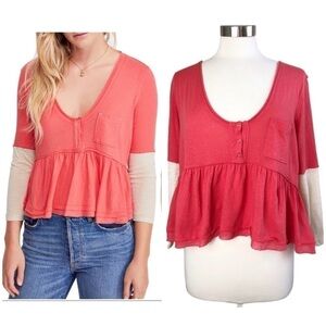 FP WE THE FREE Heart of Mine Colorblock Cotton Top size M